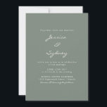 Invitación Boda minimalista de escritura verde azulado oscuro<br><div class="desc">Invitación a la boda minimalista moderna y de sabio oscuro</div>