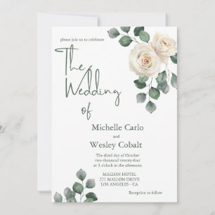 Invitación Boda minimalista de espalda blanca y verde Rosa