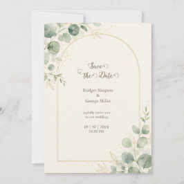 Invitación Boda Minimalista de Eucalipto con Arco de Oro
