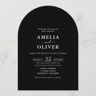 Invitación Boda minimalista de fin de semana con arco QR negr