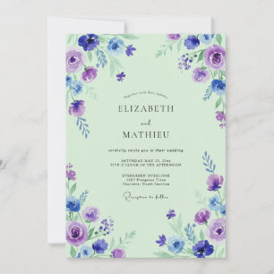 Invitación Boda Minimalista de Flor Silvestre de Menta y Amat