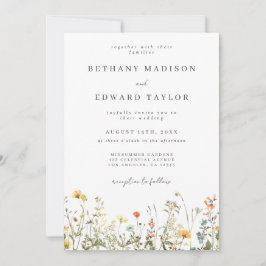 Invitación Boda Minimalista de Flores Silvestres Todo en Uno