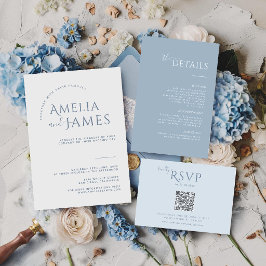Invitación Boda minimalista de foto azul polvoriento