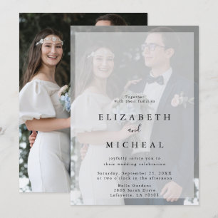 Invitación Boda minimalista de foto de Vellum en blanco y neg