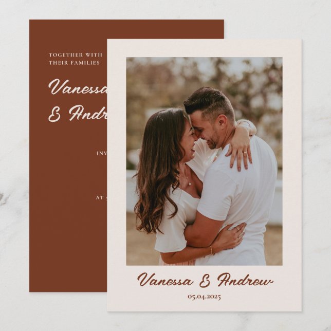 Invitación Boda Minimalista de fotografía Rust Brown Boho (Anverso / Reverso)