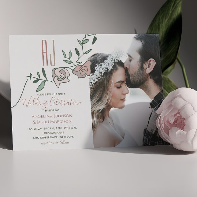Invitación Boda Minimalista de Fotos con Rosa Polvo (Subido por el creador)