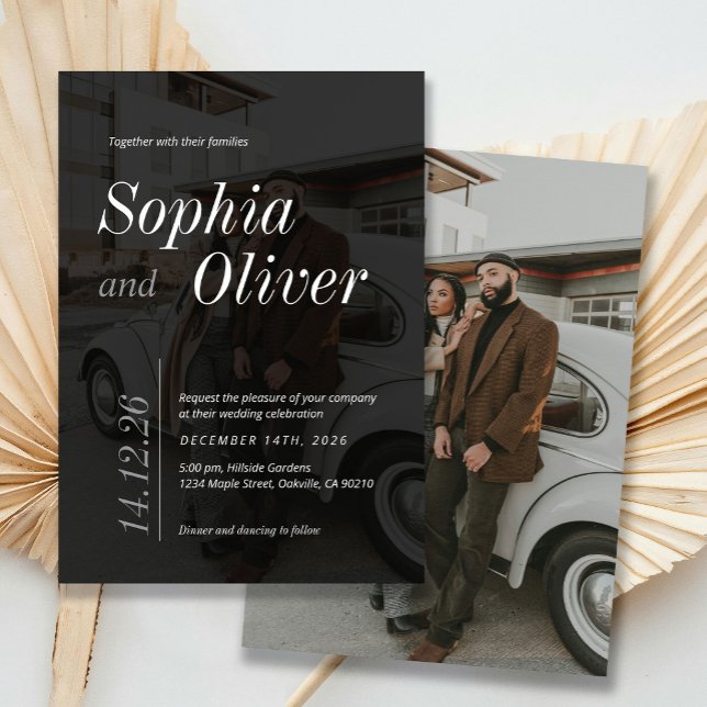 Invitación Boda Minimalista de fotos en blanco y negro brilla (Subido por el creador)