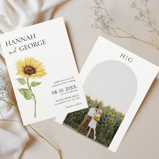 Invitación Boda minimalista de girasol foto arca (Minimalist sunflower photo wedding invitation)