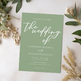 Invitación Boda Minimalista de guión blanco verde sabio