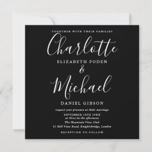Invitación Boda minimalista de guión en blanco y negro