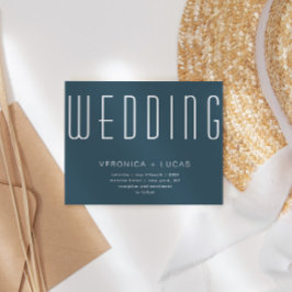 Invitación Boda minimalista De Guión Moderno Azul Y Blanco