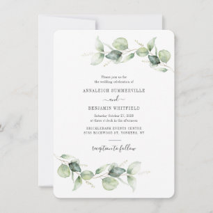 Invitación Boda Minimalista de guión verde de eucalipto