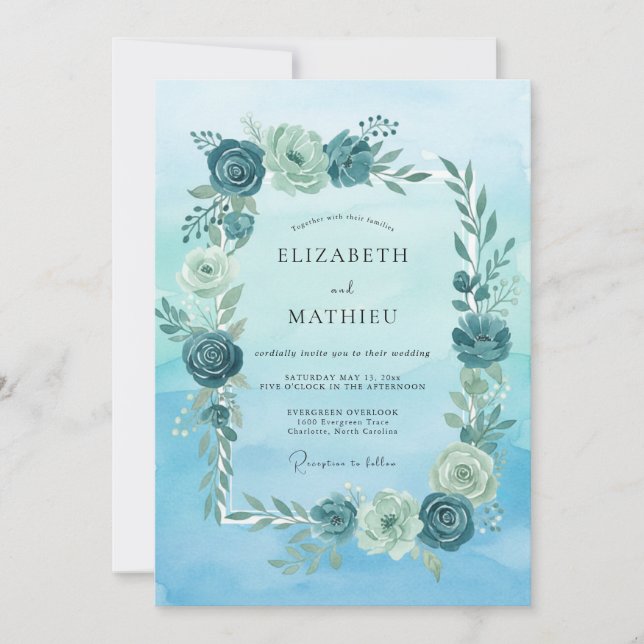 Invitación Boda minimalista de hoja de menta acuática (Anverso)