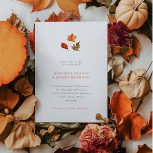 Invitación Boda Minimalista de Hojas de Otoño Naranja