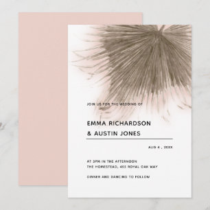 Invitación Boda minimalista de hojas de palma rosadas tropica