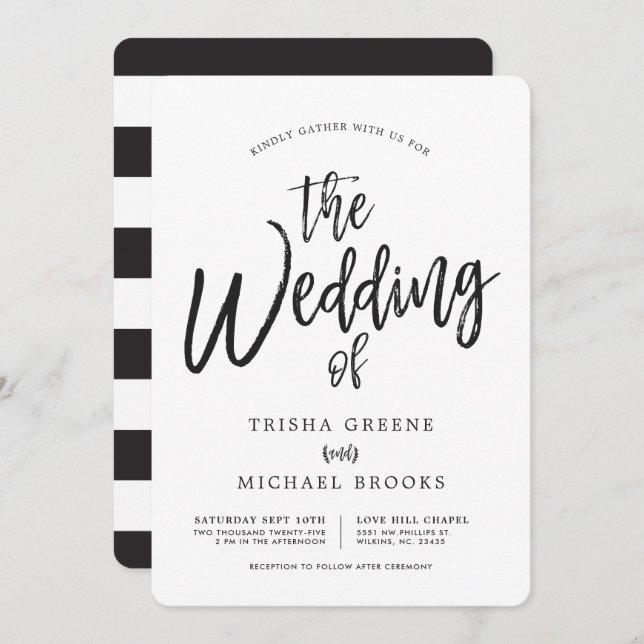 Invitación Boda minimalista de la escritura del baile (Anverso / Reverso)