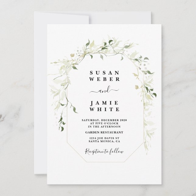Invitación Boda minimalista de la vegetación (Anverso)