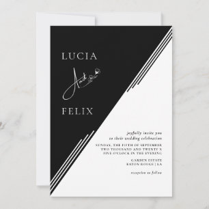 Invitación Boda Minimalista de línea moderna en blanco y negr
