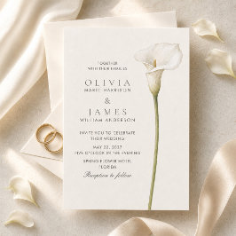 Invitación Boda Minimalista de Lirio de Calla Blanco Moderno