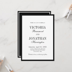 Invitación Boda minimalista de lujo en blanco y negro con est