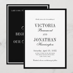 Invitación Boda minimalista de lujo en blanco y negro con est