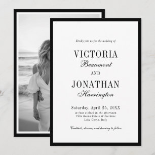 Invitación Boda minimalista de lujo en blanco y negro con est
