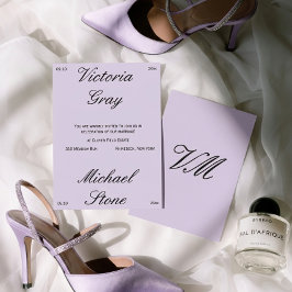 Invitación Boda minimalista de lujo lila editorial chic