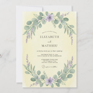 Invitación Boda Minimalista de Mármol Blanco con Eucalipto