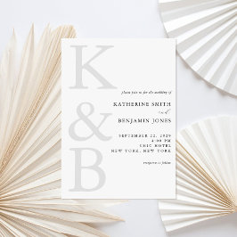 Invitación Boda Minimalista de Monograma Blanco y Negro Moder