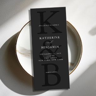 Invitación Boda Minimalista de monograma negro mate moderno