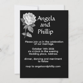 Invitación Boda Minimalista de Negro y Blanco con Rosas