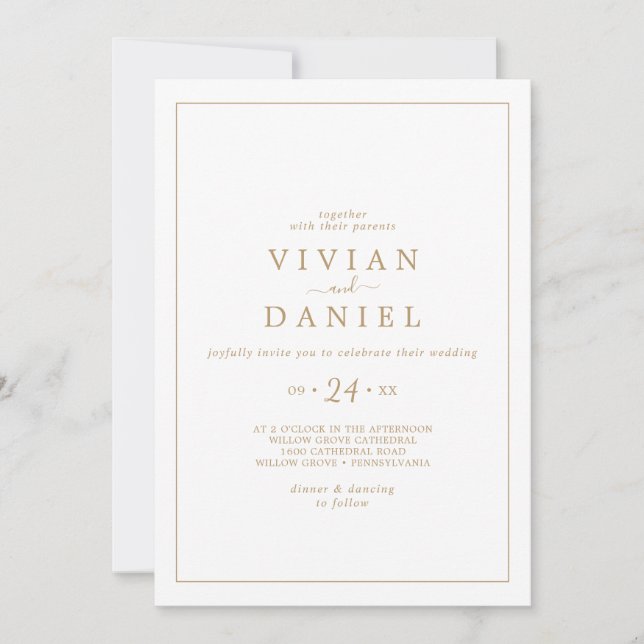 Invitación Boda minimalista de oro (Anverso)