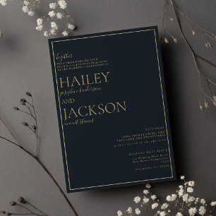 Invitación Boda minimalista de oro azul marino elegante y sen
