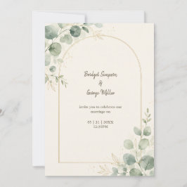 Invitación Boda Minimalista de Oro con Arco de Eucalipto