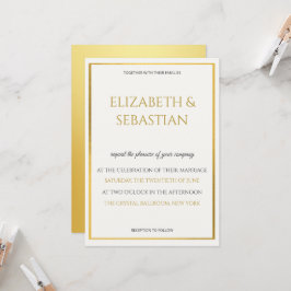 Invitación boda minimalista de oro de lujo y blanco