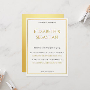 Invitación boda minimalista de oro de lujo y blanco