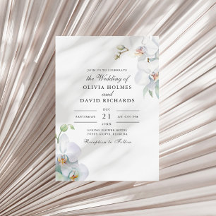 Invitación Boda minimalista de orquídea blanca con acuarela