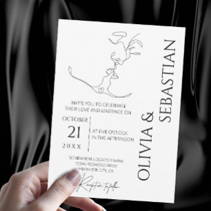 Invitación Boda minimalista de Pareja de Besado de Arte de Un