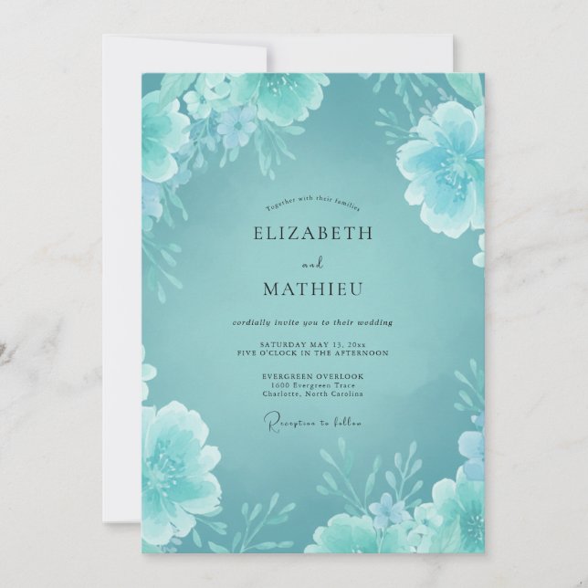 Invitación Boda Minimalista de Peonía Acuática (Anverso)