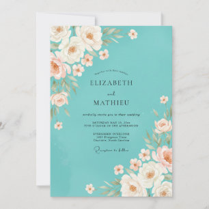 Invitación Boda Minimalista de Peonía Turquesa