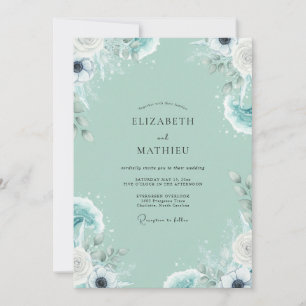 Invitación Boda Minimalista de Ranunculus Pintados con Color