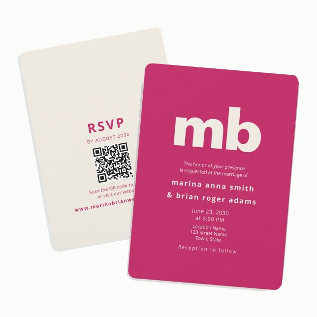 Invitación Boda Minimalista de Rosa Intenso (Subido por el creador)