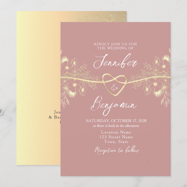 Invitación Boda minimalista de rosa polvorienta (Anverso / Reverso)