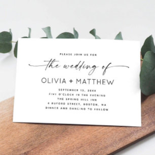 Invitación Boda minimalista de script limpio sencillo + códig