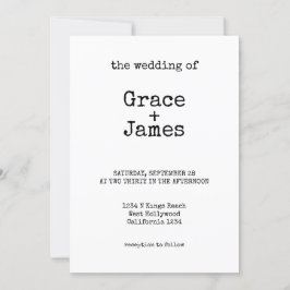 Invitación Boda Minimalista de texto de máquina simple