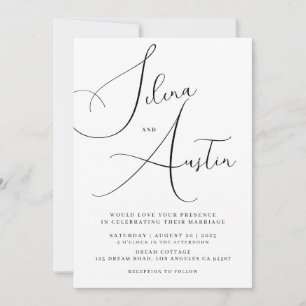 Invitación boda minimalista de texto y fotografía de manuscri