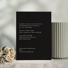 Invitación Boda minimalista de tipografía de máquina negra