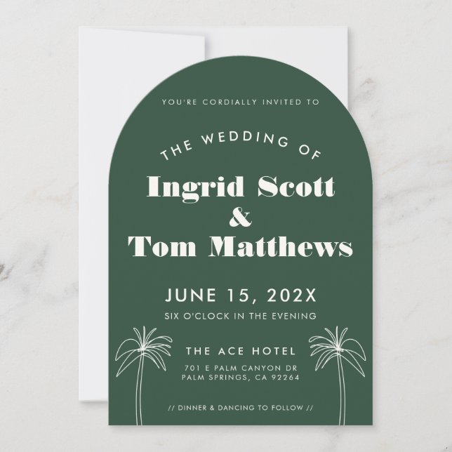 Invitación Boda Minimalista de trópicos arcos verdes (Anverso)