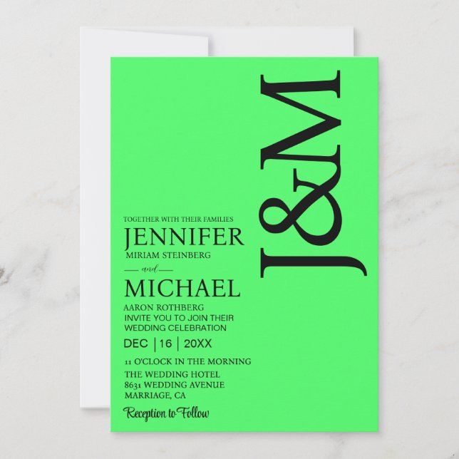 Invitación Boda minimalista de verano en verde lima (Anverso)