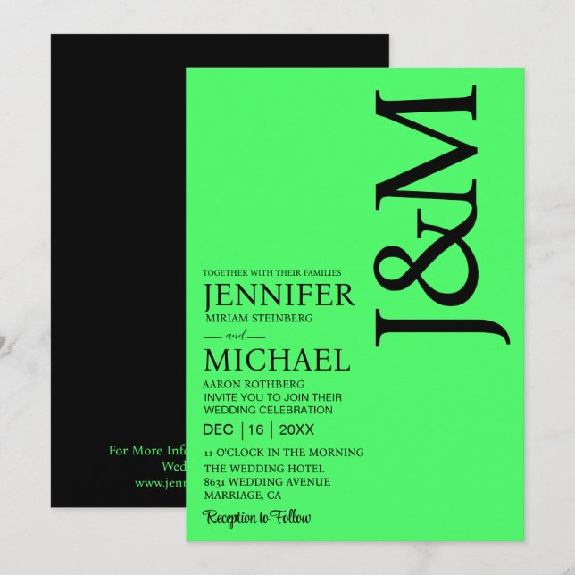 Invitación Boda minimalista de verano en verde lima (Anverso / Reverso)